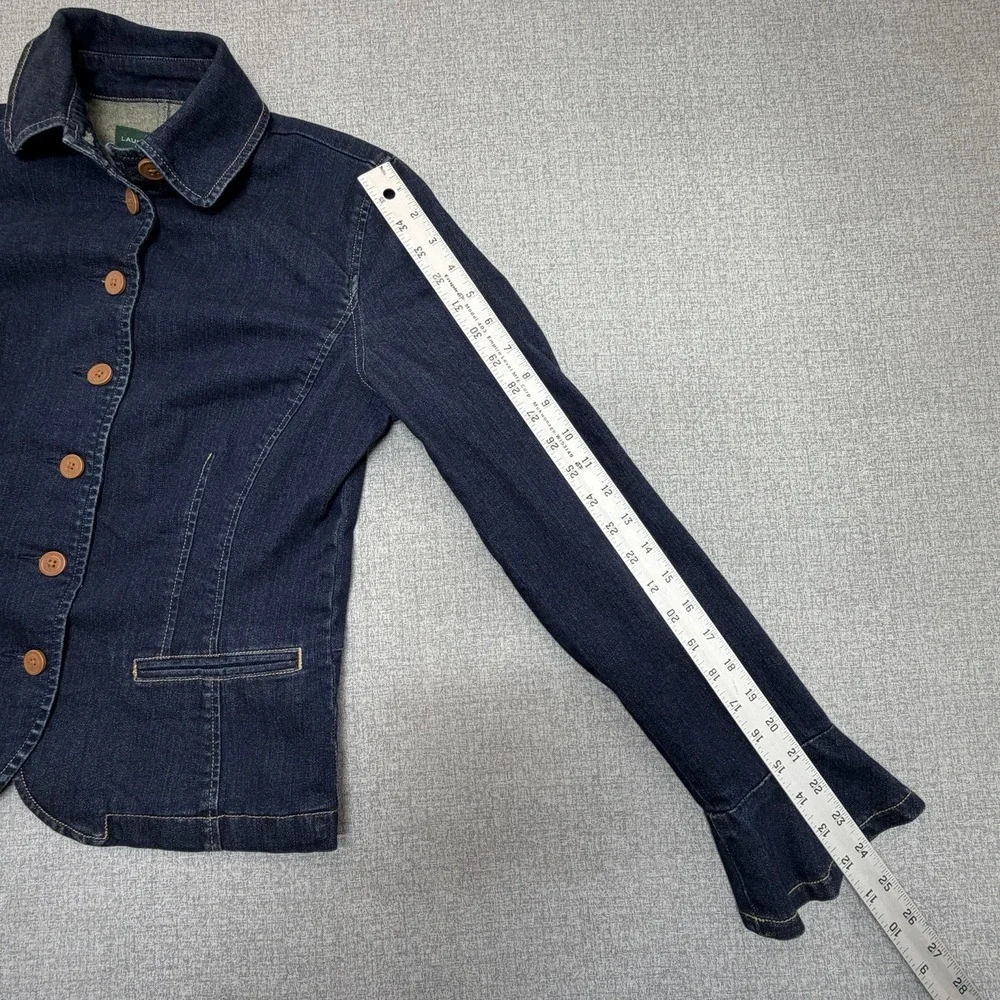 LRL Ralph Lauren Women's Denim Blazer Jacket Size L Blue Jean Stretch Button Up - Picture 9 of 11